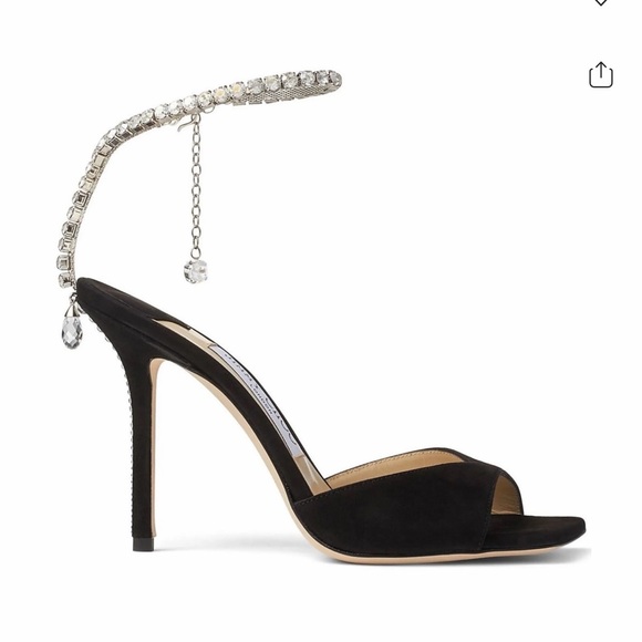 Jimmy Choo Black Saeda Sandals with Crystal Strap 100mm